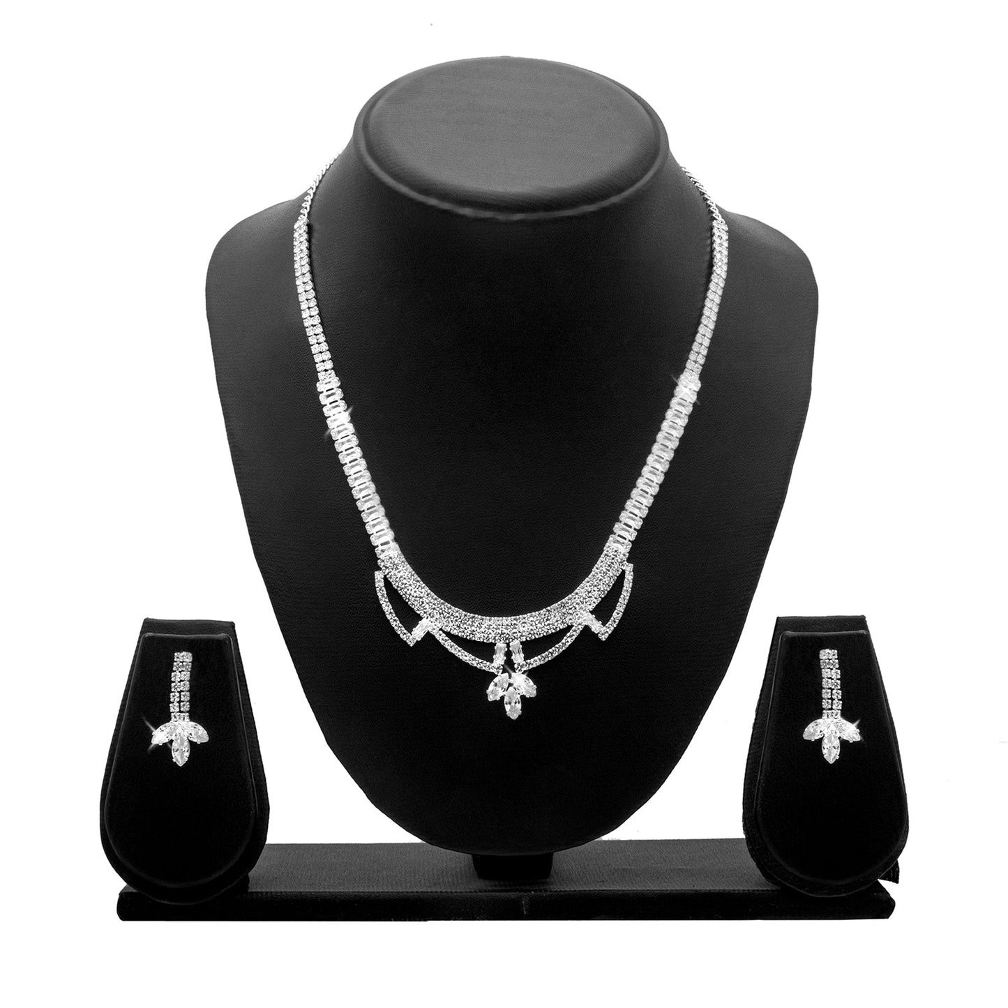 Shining Jewel Silver Plated Western CZ, Crystals & AD Design Necklace with Drop Earrings Jewellery/Jewelry Set for Women (SJN_274_S_D3)