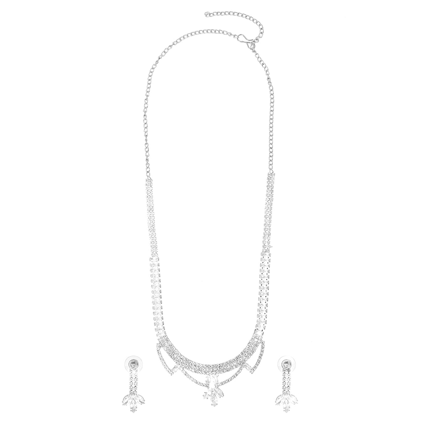 Shining Jewel Silver Plated Western CZ, Crystals & AD Design Necklace with Drop Earrings Jewellery/Jewelry Set for Women (SJN_274_S_D3)