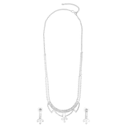 Shining Jewel Silver Plated Western CZ, Crystals & AD Design Necklace with Drop Earrings Jewellery/Jewelry Set for Women (SJN_274_S_D3)