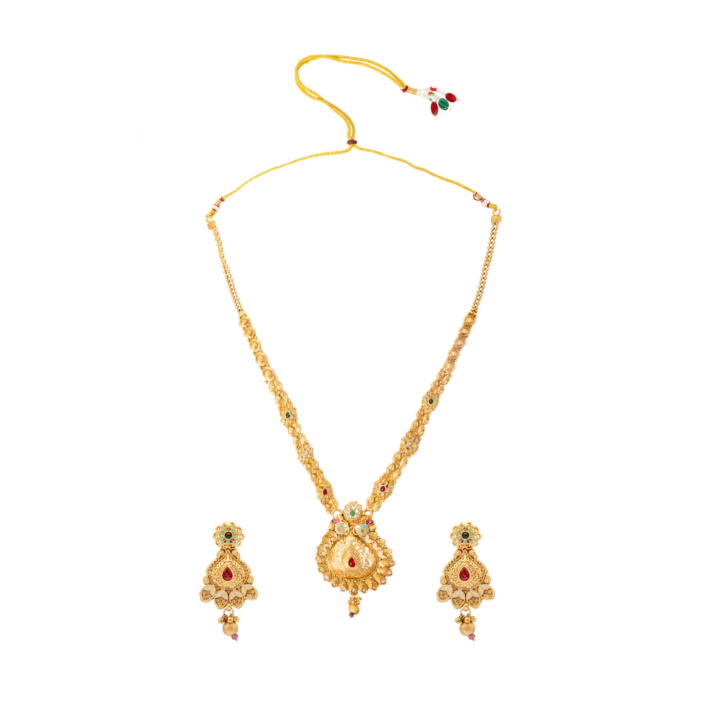 Shining Jewel Handcrafted Gold Plated Kundan,CZ, Studded One Gram Gold Haram Necklace with Matching Earrings Long Bridal Jewellery/Jewelry Set for Women (SJN_275)