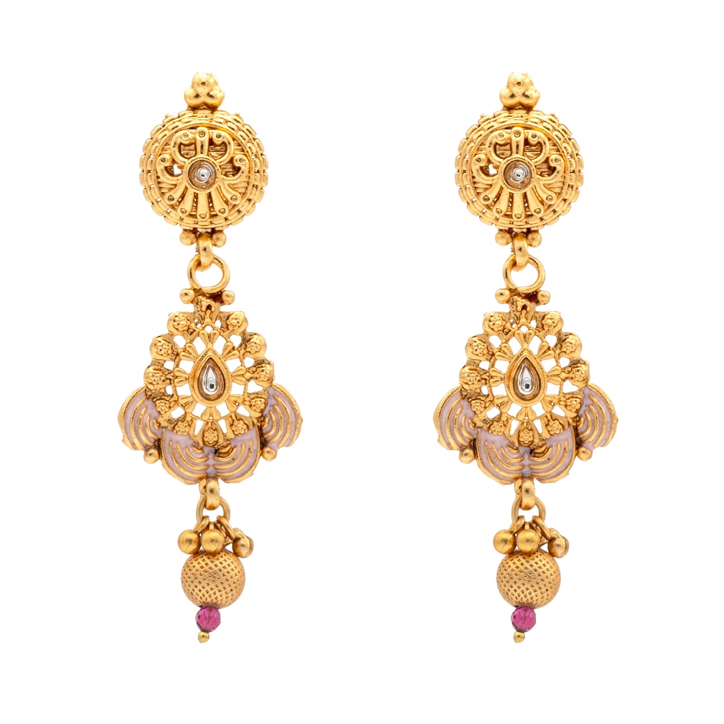 Shining Jewel Handcrafted Gold Plated Kundan,CZ, Studded One Gram Gold Haram Necklace with Matching Earrings Long Bridal Jewellery/Jewelry Set for Women (SJN_276)
