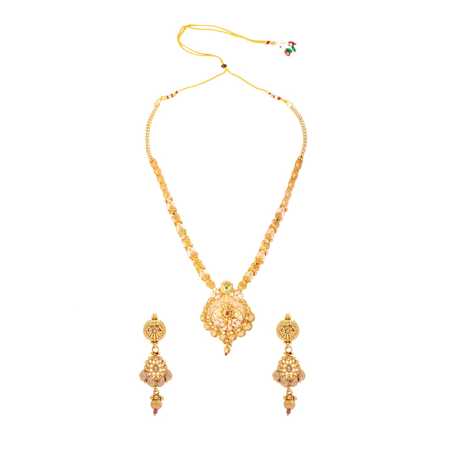 Shining Jewel Handcrafted Gold Plated Kundan,CZ, Studded One Gram Gold Haram Necklace with Matching Earrings Long Bridal Jewellery/Jewelry Set for Women (SJN_276)