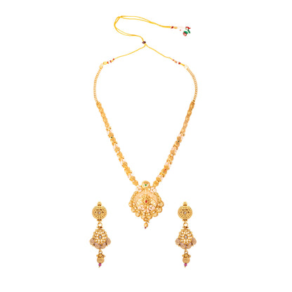 Shining Jewel Handcrafted Gold Plated Kundan,CZ, Studded One Gram Gold Haram Necklace with Matching Earrings Long Bridal Jewellery/Jewelry Set for Women (SJN_276)