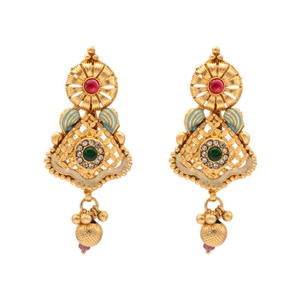 Shining Jewel Handcrafted Gold Plated Kundan,CZ, Studded One Gram Gold Haram Necklace with Matching Earrings Long Bridal Jewellery/Jewelry Set for Women (SJN_277)