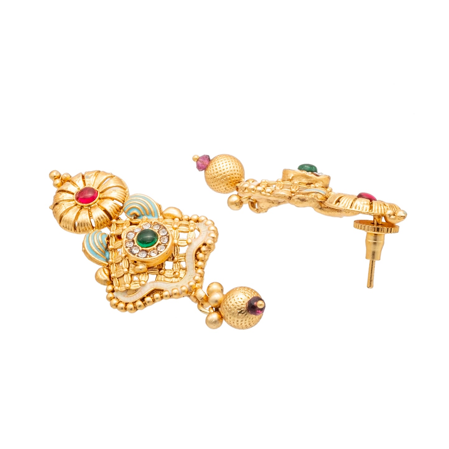 Shining Jewel Handcrafted Gold Plated Kundan,CZ, Studded One Gram Gold Haram Necklace with Matching Earrings Long Bridal Jewellery/Jewelry Set for Women (SJN_277)