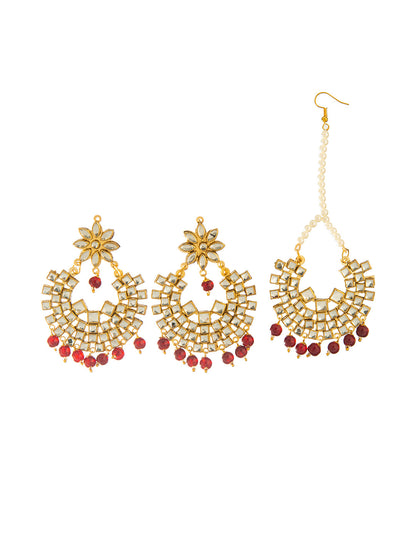 Shining Jewel Gold Plated Kundan Pearl Choker Bridal Necklace Combo Jewellery Set with Tikka and Earrings for Women (SJN_27_R)