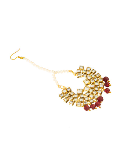 Shining Jewel Gold Plated Kundan Pearl Choker Bridal Necklace Combo Jewellery Set with Tikka and Earrings for Women (SJN_27_R)