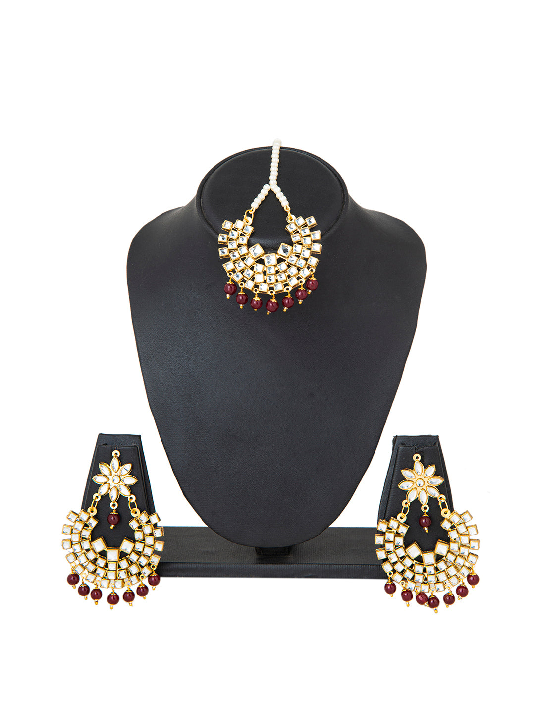 Shining Jewel Gold Plated Kundan Pearl Choker Bridal Necklace Combo Jewellery Set with Tikka and Earrings for Women (SJN_27_R)