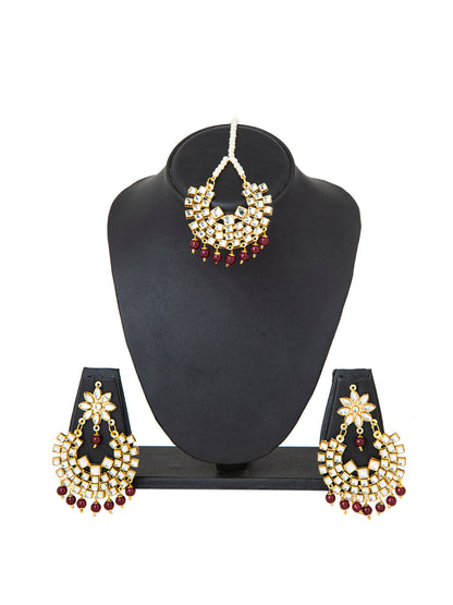 Shining Jewel Gold Plated Kundan Pearl Choker Bridal Necklace Combo Jewellery Set with Tikka and Earrings for Women (SJN_27_R)