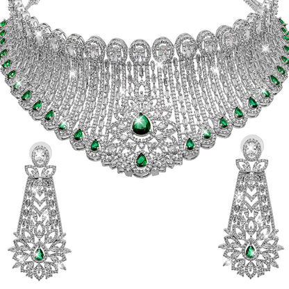 Shining Jewel Silver Plated Western CZ, Crystals & AD Design Choker Necklace with Maching Earrings Jewellery Set (SJN_280_G)