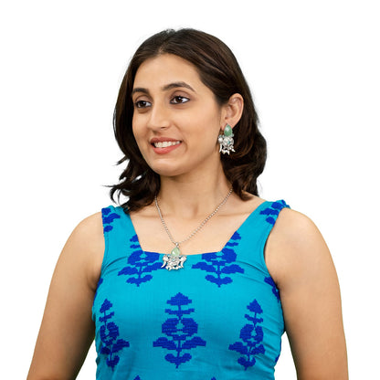 Shining Antique Silver Oxidised Bird Kundan Pearl Pendant Design With Matching Attractive Earring Jewellery Jewelry Necklace Set (SJN_283_S_LG)