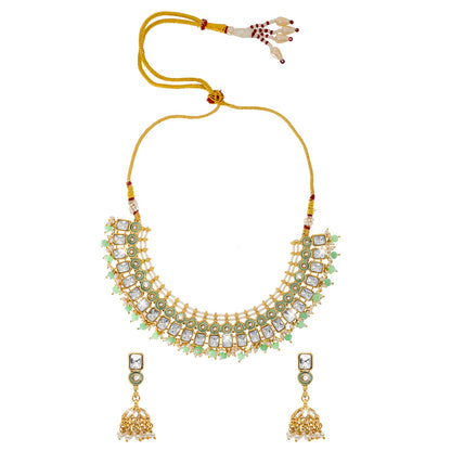 Shining Jewel Gold Plated CZ, Kundan, Peal,Studded Meenakari Bridal Choker with Matching Jhumka Earring Necklace Jewellery Set (SJN_289_LG)