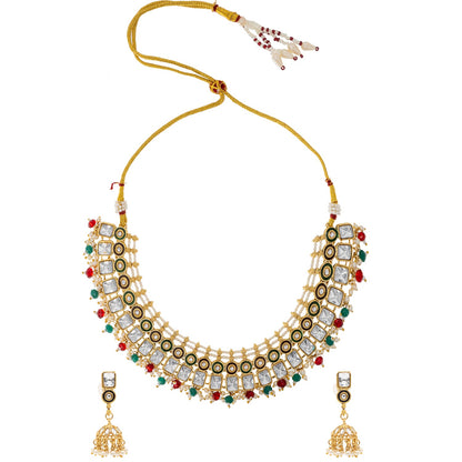 Shining Jewel Gold Plated CZ, Kundan, Peal,Studded Meenakari Bridal Choker with Matching Jhumka Earring Necklace Jewellery Set (SJN_289_RG)