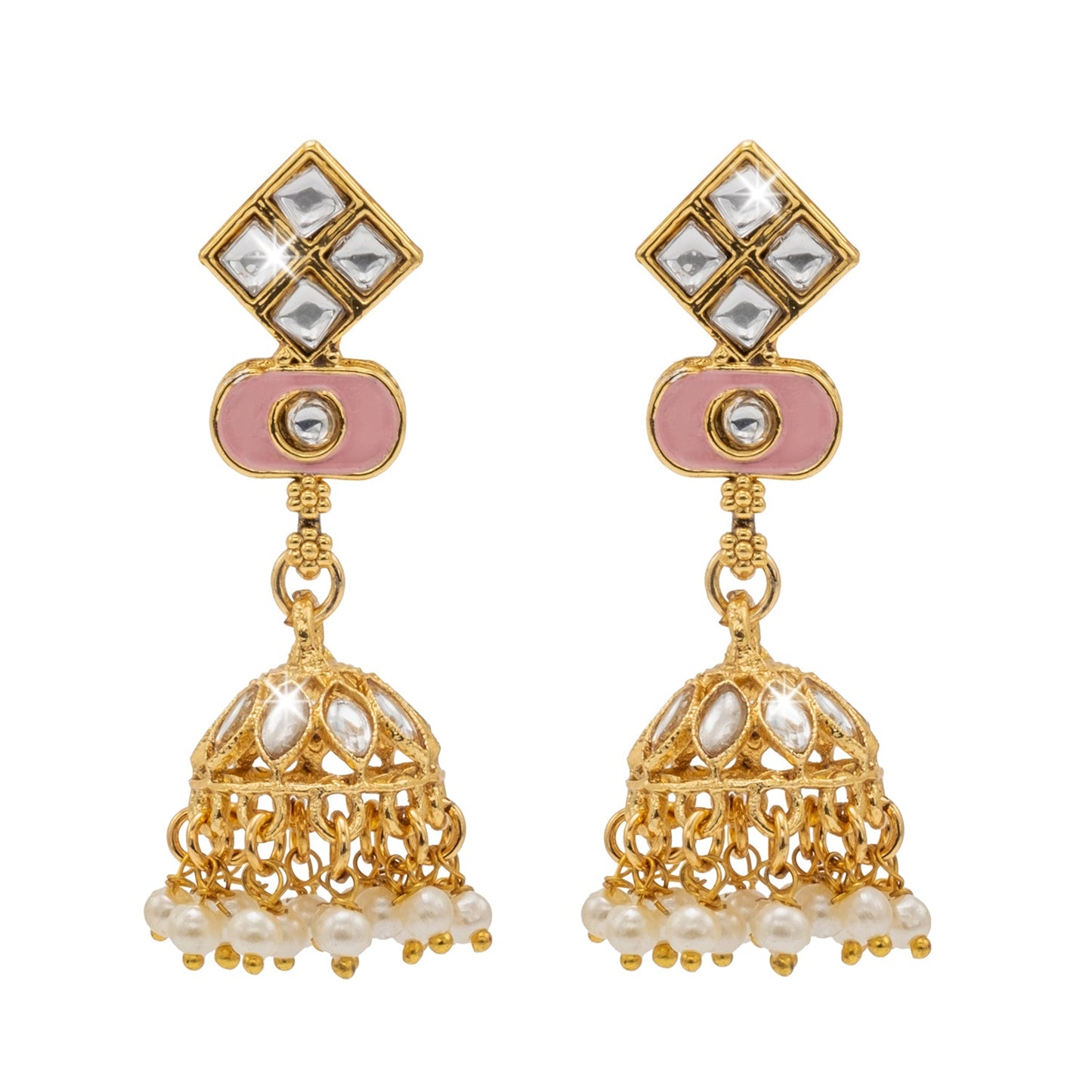 Shining Jewel Gold Plated CZ, Kundan, Peal,Studded Meenakari Bridal Choker with Matching Jhumka Earring Necklace Jewellery Set (SJN_290_PG)