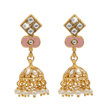Shining Jewel Gold Plated CZ, Kundan, Peal,Studded Meenakari Bridal Choker with Matching Jhumka Earring Necklace Jewellery Set (SJN_290_PG)