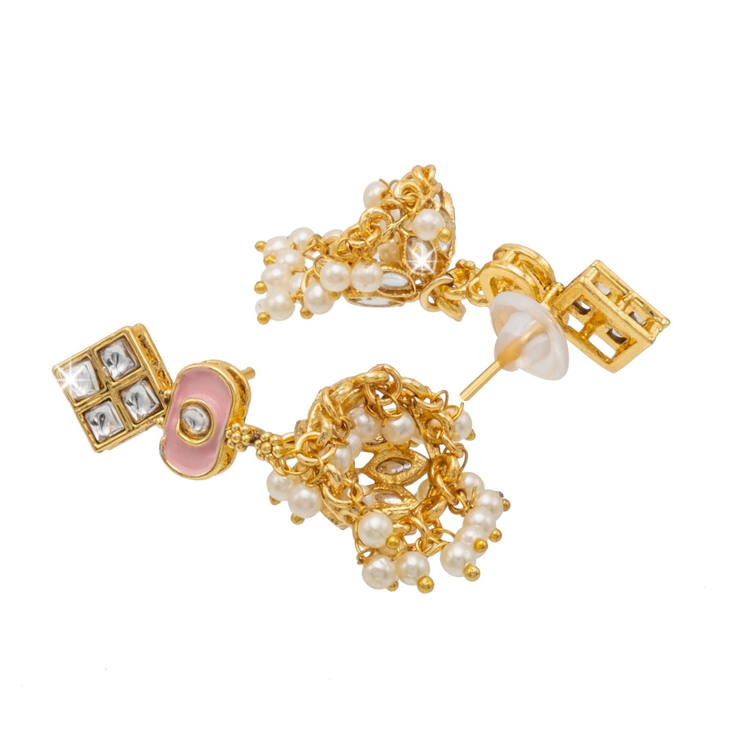 Shining Jewel Gold Plated CZ, Kundan, Peal,Studded Meenakari Bridal Choker with Matching Jhumka Earring Necklace Jewellery Set (SJN_290_PG)