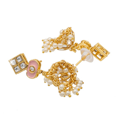 Shining Jewel Gold Plated CZ, Kundan, Peal,Studded Meenakari Bridal Choker with Matching Jhumka Earring Necklace Jewellery Set (SJN_290_PG)
