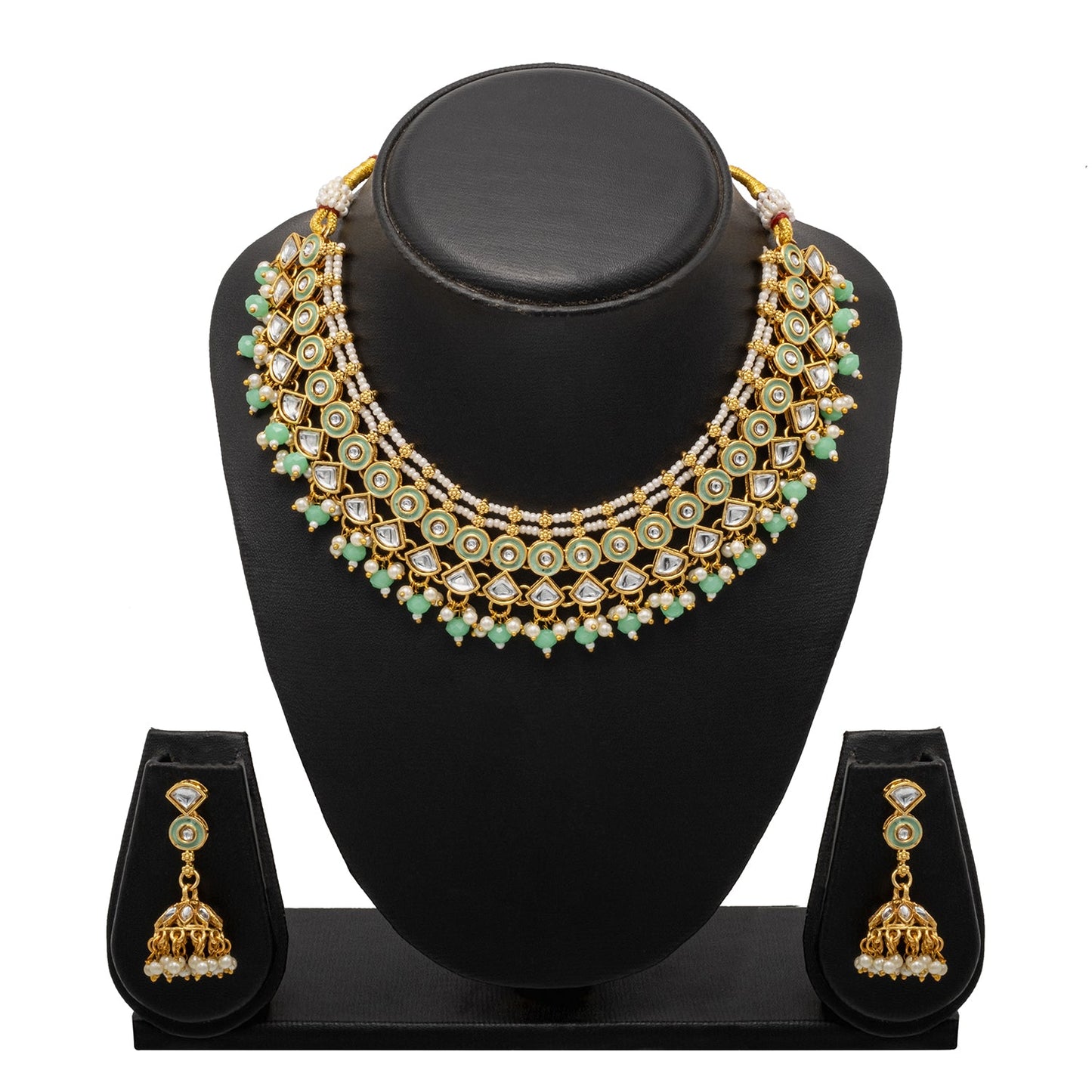 Shining Jewel Gold Plated CZ, Kundan, Peal,Studded Meenakari Bridal Choker with Matching Jhumka Earring Necklace Jewellery Set (SJN_291_LG)