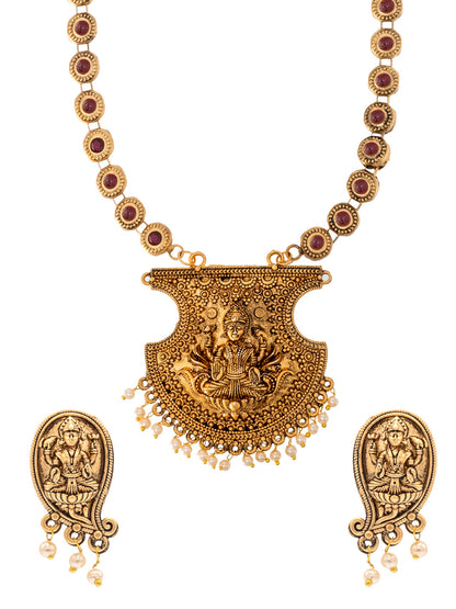 Shining Jewel Traditional Indian Antique Gold Plated Kundan, CZ Studded Pendant Necklace with Matching Earring & Pearls Jewellery Jewelry Set For Women (SJN_294_G_M)