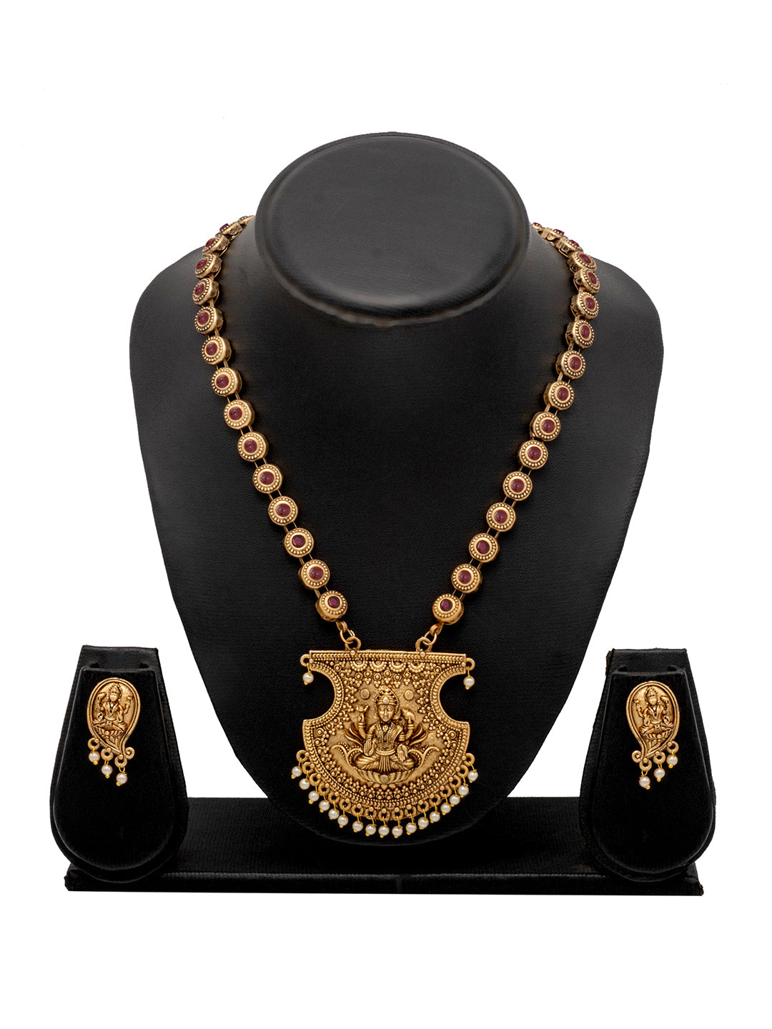 Shining Jewel Traditional Indian Antique Gold Plated Kundan, CZ Studded Pendant Necklace with Matching Earring & Pearls Jewellery Jewelry Set For Women (SJN_294_G_M)