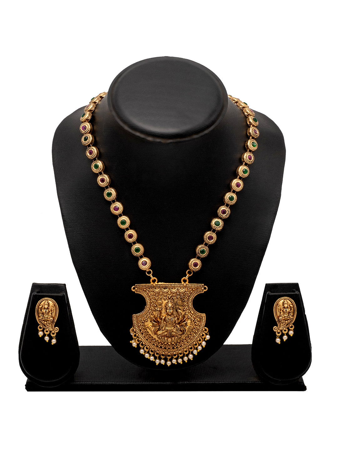 Shining Jewel Traditional Indian Antique Gold Plated Kundan, CZ Studded Pendant Necklace with Matching Earring & Pearls Jewellery Jewelry Set For Women (SJN_294_G_RG)