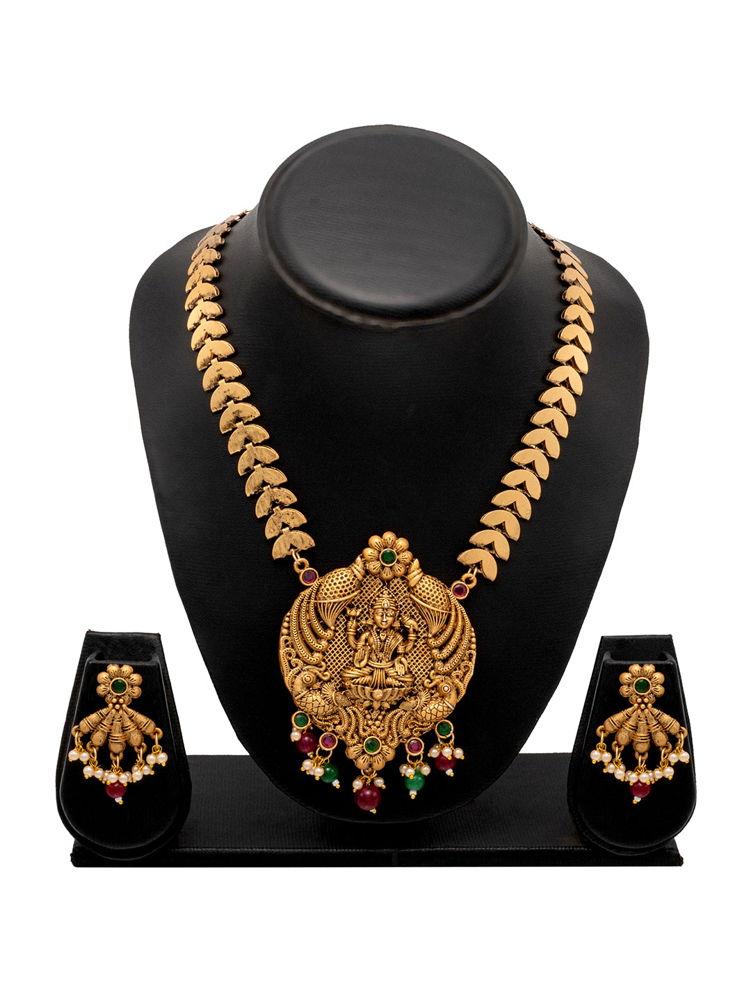 Shining Jewel Traditional Indian Antique Gold Plated Kundan, CZ Studded Pendant Necklace with Matching Earring & Pearls Jewellery Jewelry Set For Women (SJN_295_G_RG)