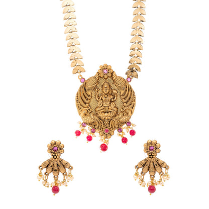 Shining Jewel Traditional Indian Antique Gold Plated Kundan, CZ Studded Pendant Necklace with Matching Earring & Pearls Jewellery Jewelry Set For Women (SJN_295_G_M)