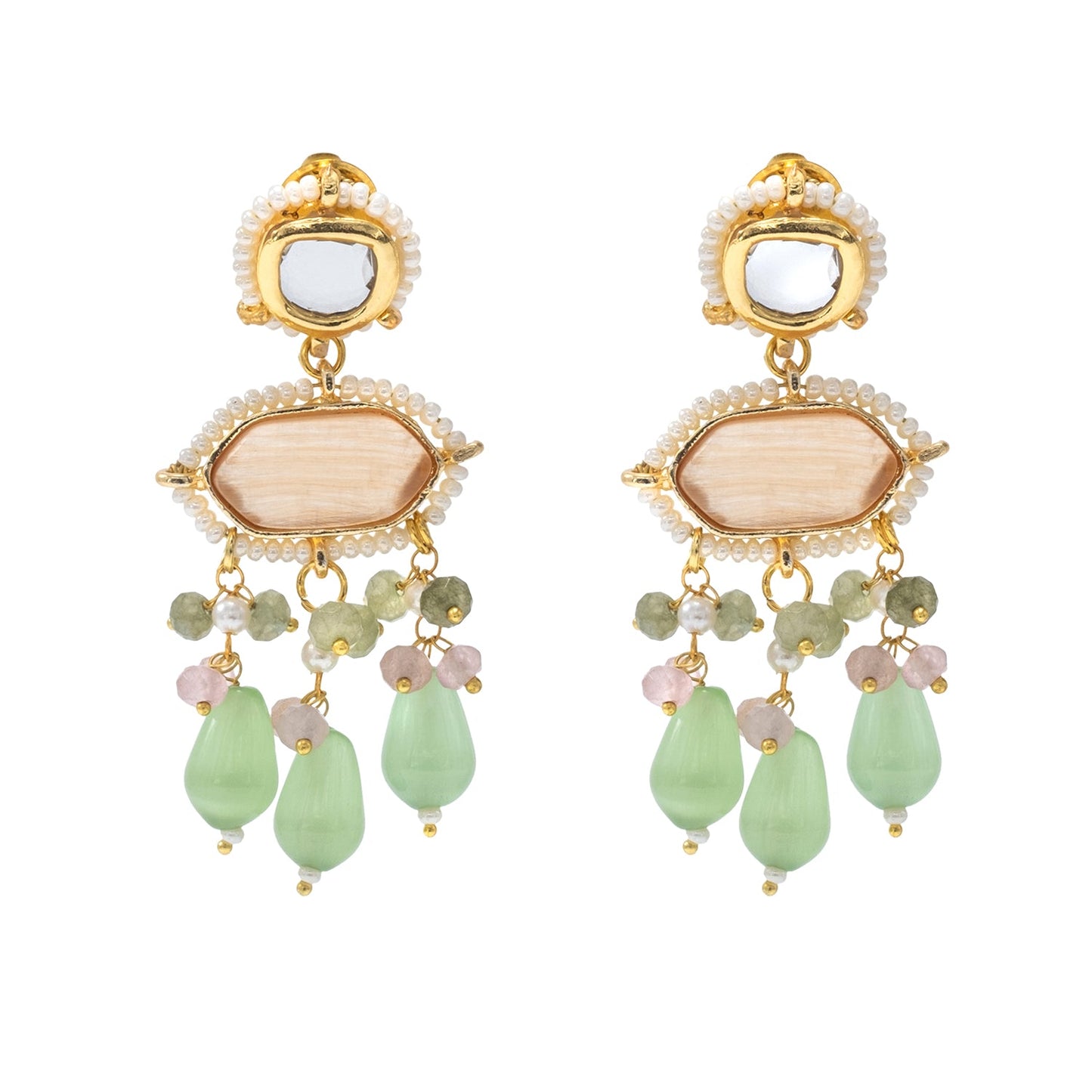 Gold Plated Bridal Wedding Multicolored Kundan, CZ Pearl Beaded Choker Necklace with Drop Dangler Maching Earrings Jewellery Jewelry Set For Women (SJN_298.D1)