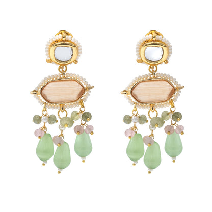 Gold Plated Bridal Wedding Multicolored Kundan, CZ Pearl Beaded Choker Necklace with Drop Dangler Maching Earrings Jewellery Jewelry Set For Women (SJN_298.D1)