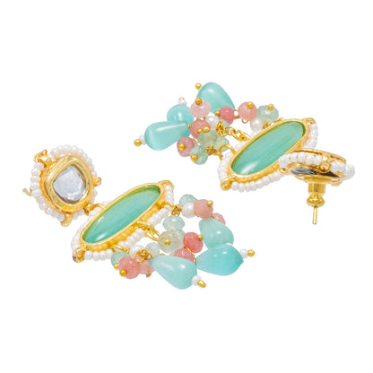 Gold Plated Bridal Wedding Multicolored Kundan, CZ Pearl Beaded Choker Necklace with Drop Dangler Maching Earrings Jewellery Jewelry Set For Women (SJN_298.D2)