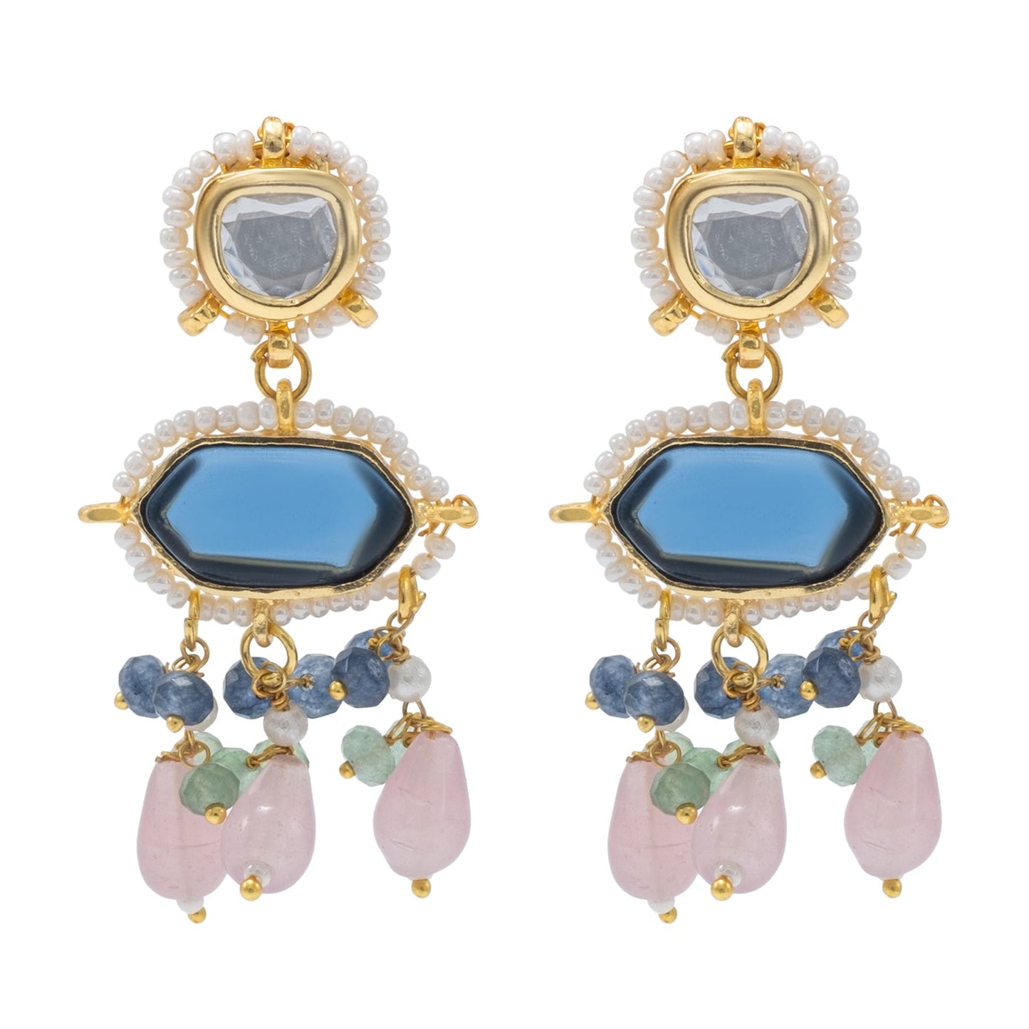 Gold Plated Bridal Wedding Multicolored Kundan, CZ Pearl Beaded Choker Necklace with Drop Dangler Maching Earrings Jewellery Jewelry Set For Women (SJN_298.D3)