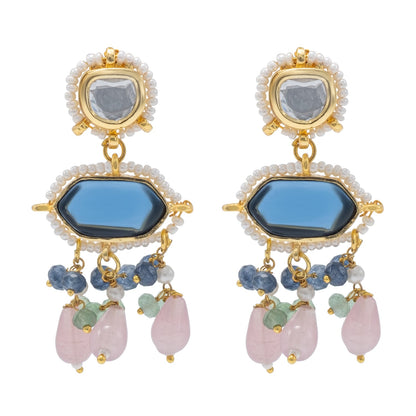 Gold Plated Bridal Wedding Multicolored Kundan, CZ Pearl Beaded Choker Necklace with Drop Dangler Maching Earrings Jewellery Jewelry Set For Women (SJN_298.D3)