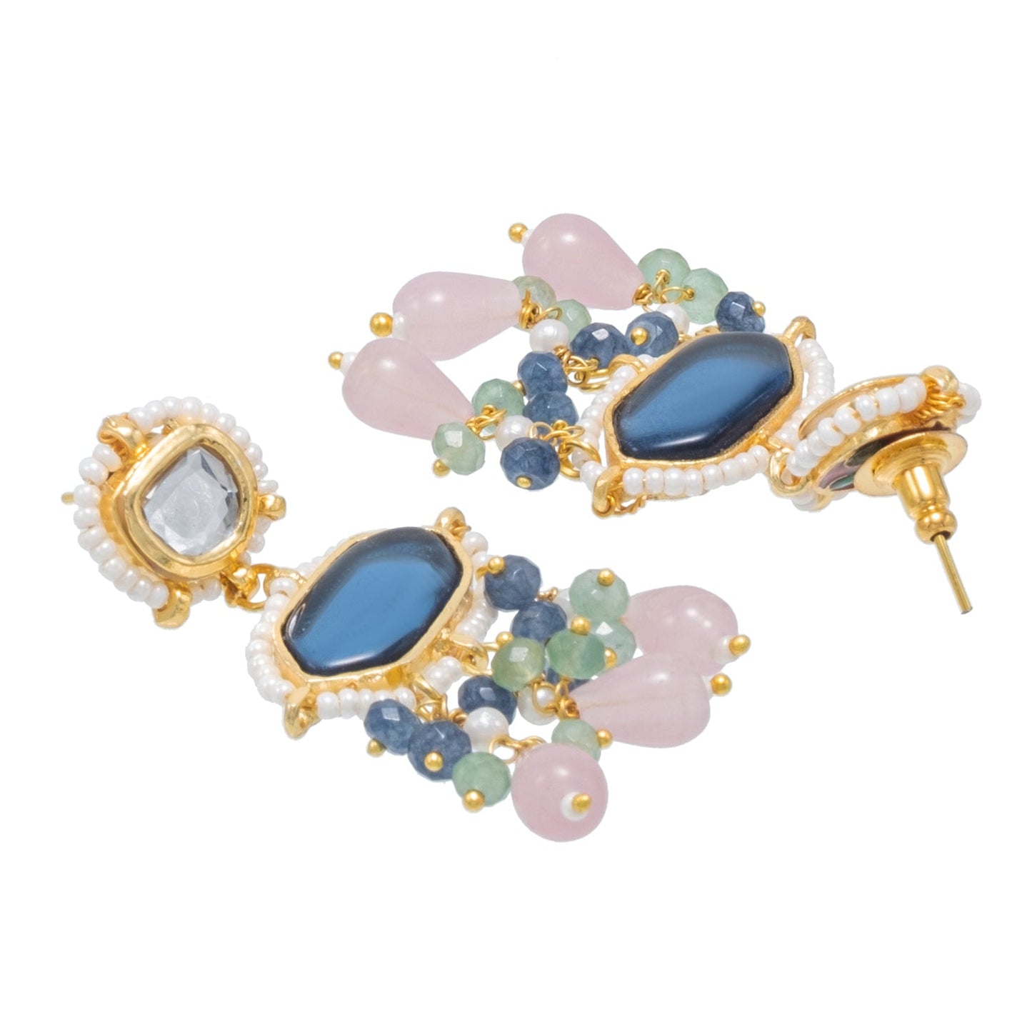 Gold Plated Bridal Wedding Multicolored Kundan, CZ Pearl Beaded Choker Necklace with Drop Dangler Maching Earrings Jewellery Jewelry Set For Women (SJN_298.D3)