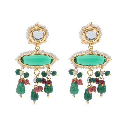 Gold Plated Bridal Wedding Multicolored Kundan, CZ Pearl Beaded Choker Necklace with Drop Dangler Maching Earrings Jewellery Jewelry Set For Women (SJN_298.D4)