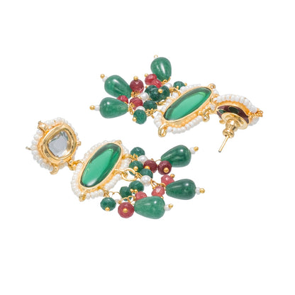 Gold Plated Bridal Wedding Multicolored Kundan, CZ Pearl Beaded Choker Necklace with Drop Dangler Maching Earrings Jewellery Jewelry Set For Women (SJN_298.D4)