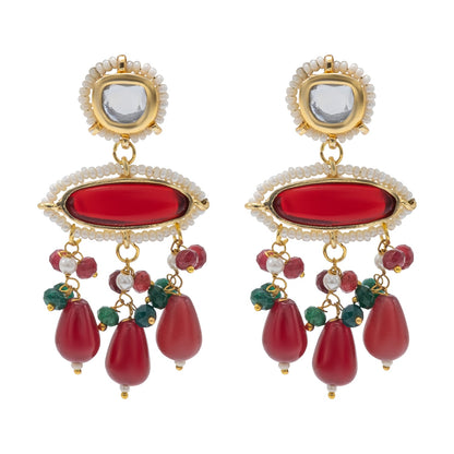 Gold Plated Bridal Wedding Multicolored Kundan, CZ Pearl Beaded Choker Necklace with Drop Dangler Maching Earrings Jewellery Jewelry Set For Women (SJN_298.D5)