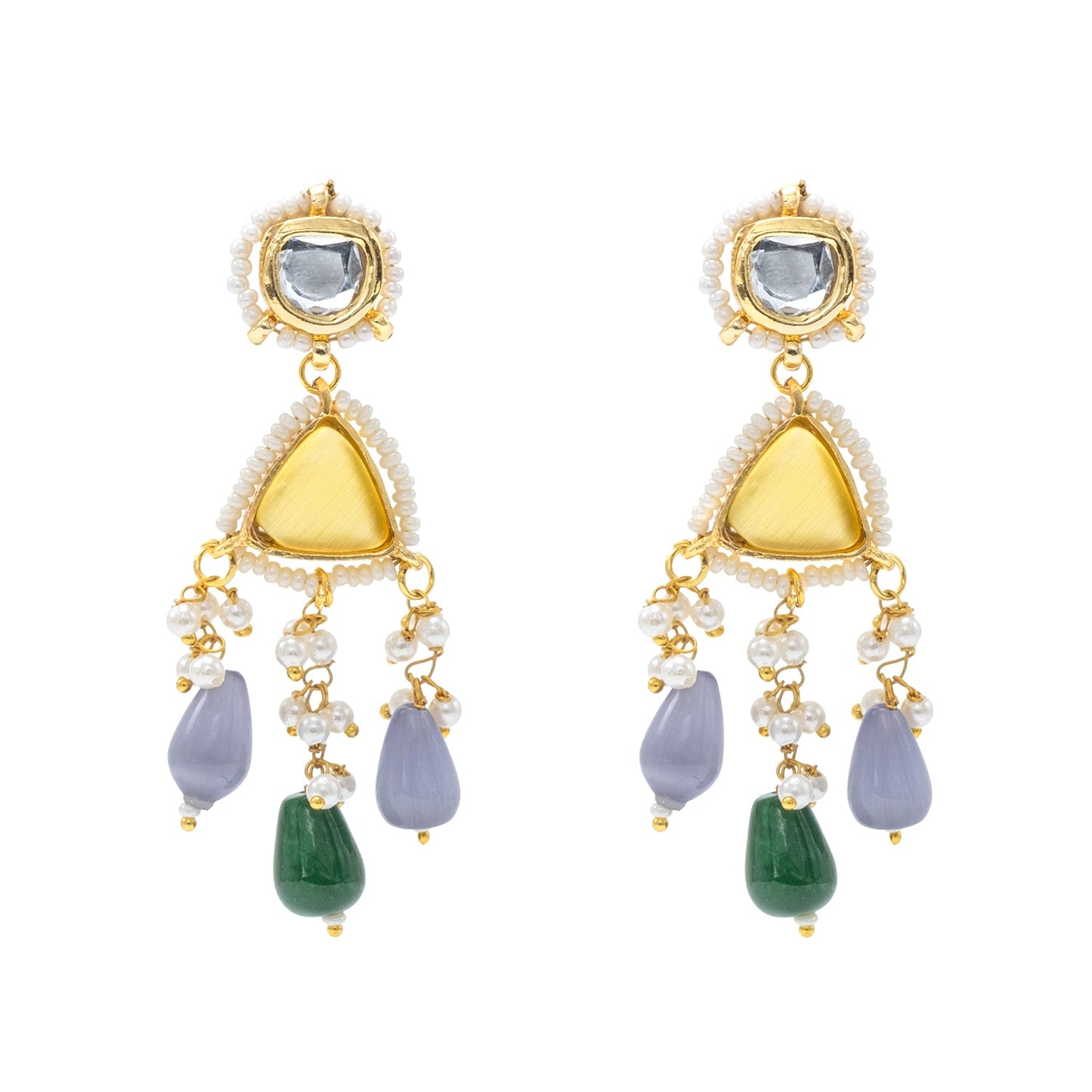 Shining Jewel Gold Plated Bridal Wedding Multicolored Kundan, CZ Pearl Beaded Choker Necklace with Drop Dangler Maching Earrings Jewellery Jewelry Set For Women (SJN_299.D1)