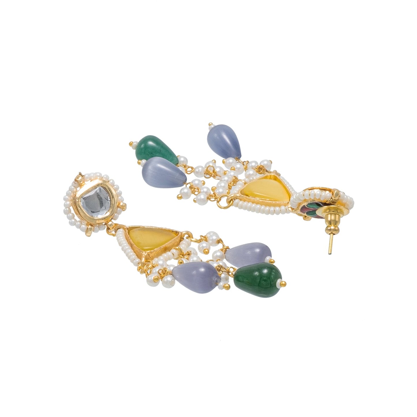 Shining Jewel Gold Plated Bridal Wedding Multicolored Kundan, CZ Pearl Beaded Choker Necklace with Drop Dangler Maching Earrings Jewellery Jewelry Set For Women (SJN_299.D1)