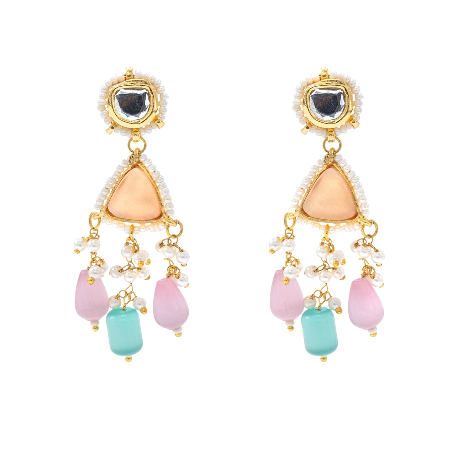 Shining Jewel Gold Plated Bridal Wedding Multicolored Kundan, CZ Pearl Beaded Choker Necklace with Drop Dangler Maching Earrings Jewellery Jewelry Set For Women (SJN_299.D2)