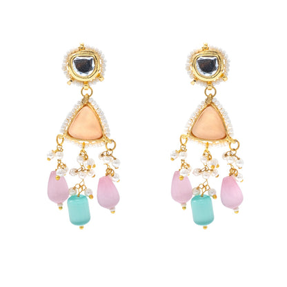 Shining Jewel Gold Plated Bridal Wedding Multicolored Kundan, CZ Pearl Beaded Choker Necklace with Drop Dangler Maching Earrings Jewellery Jewelry Set For Women (SJN_299.D2)