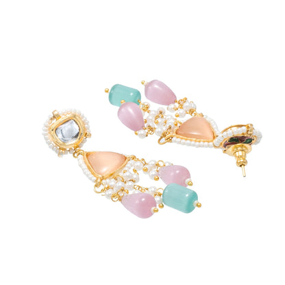 Shining Jewel Gold Plated Bridal Wedding Multicolored Kundan, CZ Pearl Beaded Choker Necklace with Drop Dangler Maching Earrings Jewellery Jewelry Set For Women (SJN_299.D2)