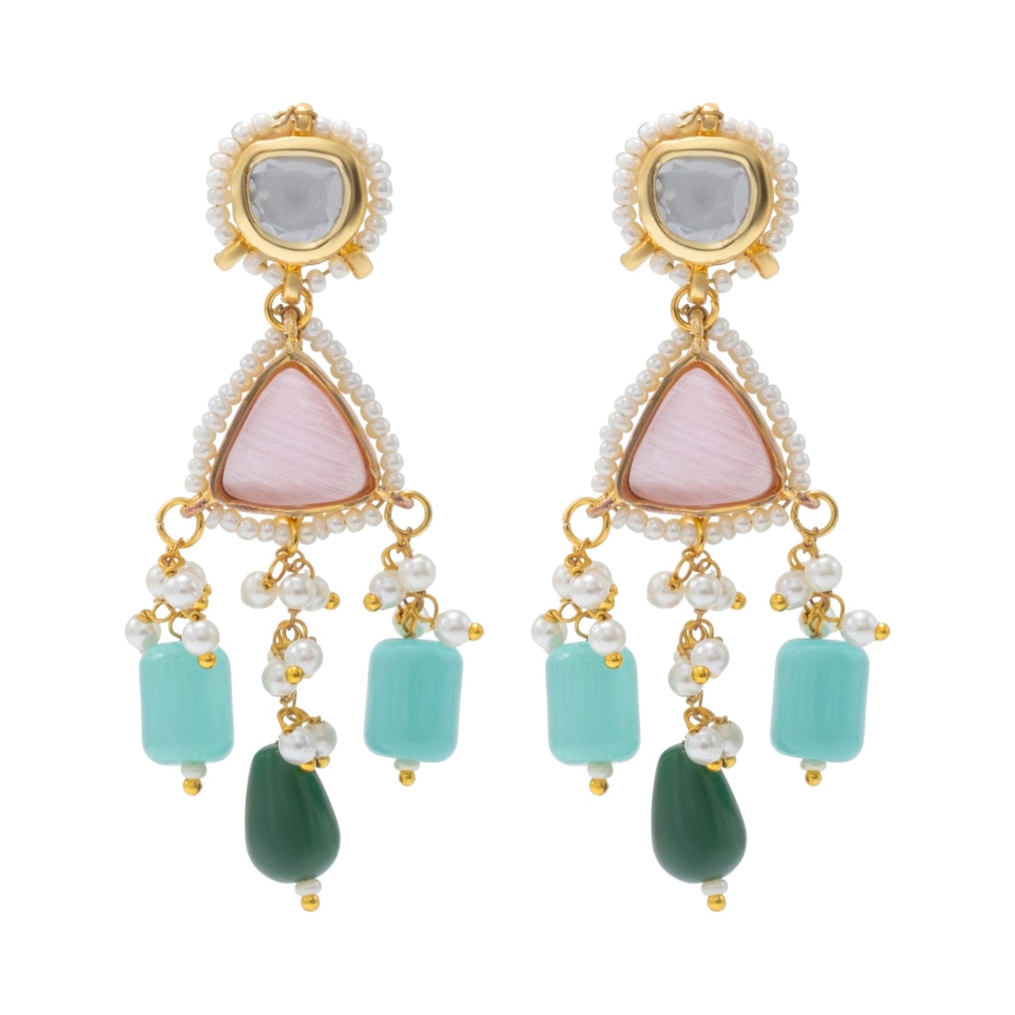 Shining Jewel Gold Plated Bridal Wedding Multicolored Kundan, CZ Pearl Beaded Choker Necklace with Drop Dangler Maching Earrings Jewellery Jewelry Set For Women (SJN_299.D3)