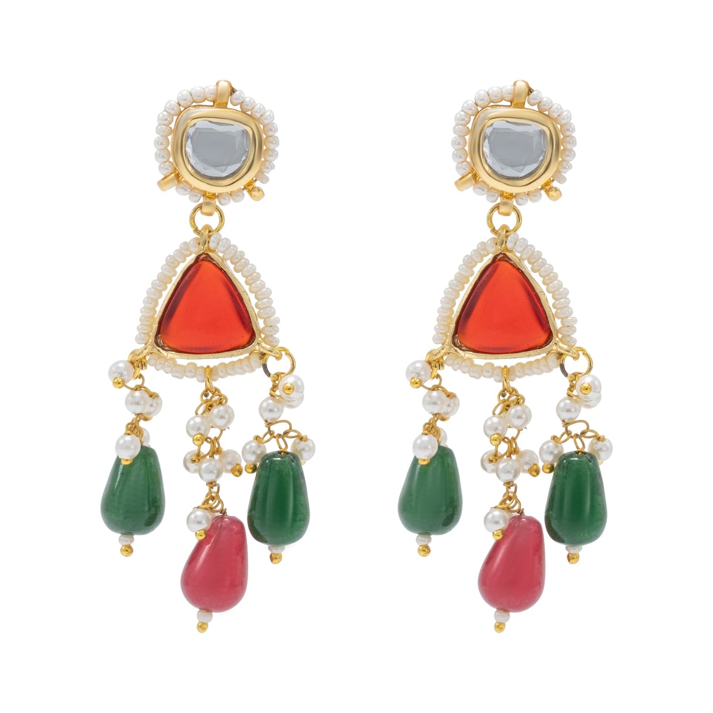 Shining Jewel Gold Plated Bridal Wedding Multicolored Kundan, CZ Pearl Beaded Choker Necklace with Drop Dangler Maching Earrings Jewellery Jewelry Set For Women (SJN_299.D4)