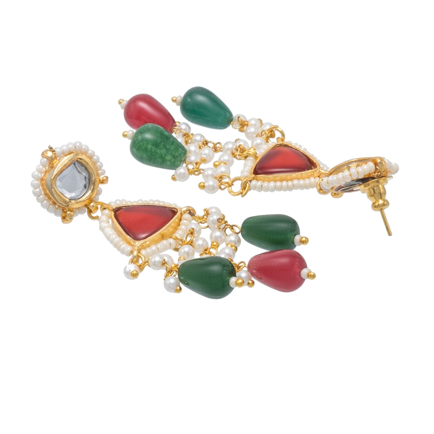 Shining Jewel Gold Plated Bridal Wedding Multicolored Kundan, CZ Pearl Beaded Choker Necklace with Drop Dangler Maching Earrings Jewellery Jewelry Set For Women (SJN_299.D4)