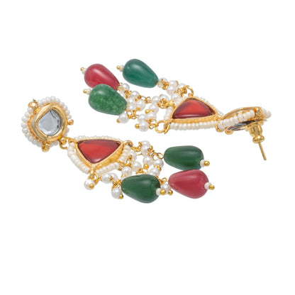 Shining Jewel Gold Plated Bridal Wedding Multicolored Kundan, CZ Pearl Beaded Choker Necklace with Drop Dangler Maching Earrings Jewellery Jewelry Set For Women (SJN_299.D4)