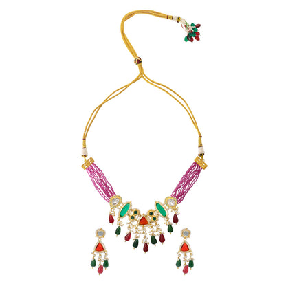 Shining Jewel Gold Plated Bridal Wedding Multicolored Kundan, CZ Pearl Beaded Choker Necklace with Drop Dangler Maching Earrings Jewellery Jewelry Set For Women (SJN_299.D4)