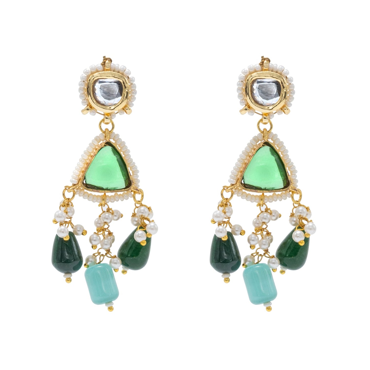 Shining Jewel Gold Plated Bridal Wedding Multicolored Kundan, CZ Pearl Beaded Choker Necklace with Drop Dangler Maching Earrings Jewellery Jewelry Set For Women (SJN_299.D5)
