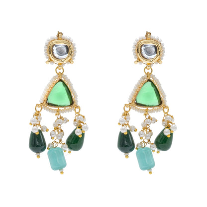 Shining Jewel Gold Plated Bridal Wedding Multicolored Kundan, CZ Pearl Beaded Choker Necklace with Drop Dangler Maching Earrings Jewellery Jewelry Set For Women (SJN_299.D5)
