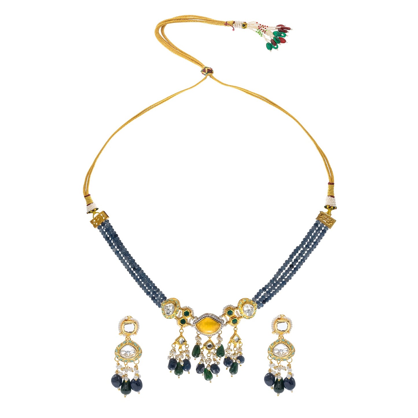 Shining Jewel Gold Plated Bridal Wedding Multicolored Kundan, CZ Pearl Beaded Choker Necklace with Drop Dangler Maching Earrings Jewellery Jewelry Set For Women (SJN_300.D1)