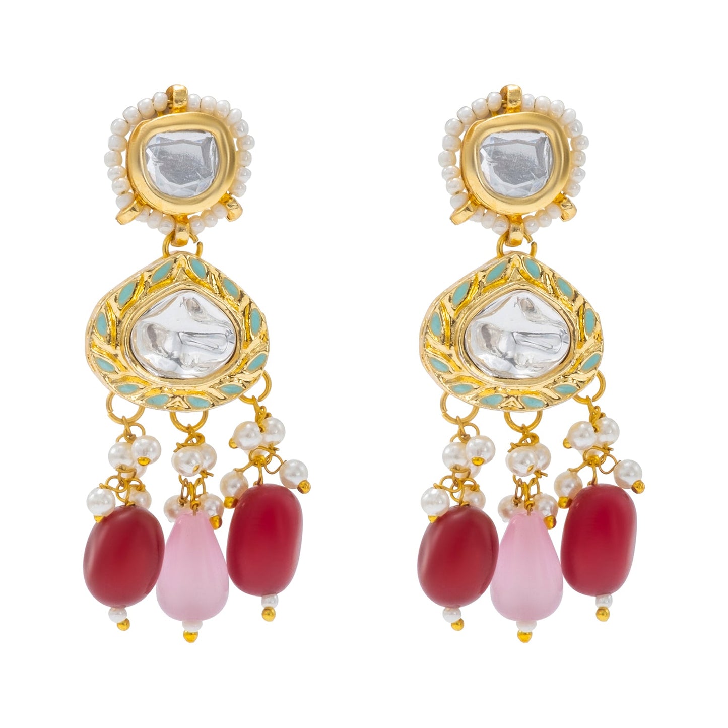 Shining Jewel Gold Plated Bridal Wedding Multicolored Kundan, CZ Pearl Beaded Choker Necklace with Drop Dangler Maching Earrings Jewellery Jewelry Set For Women (SJN_300.D2)